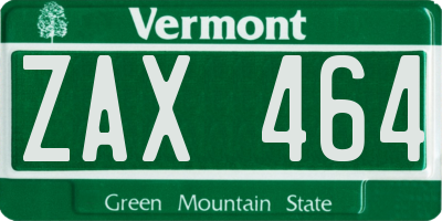 VT license plate ZAX464