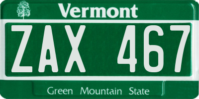 VT license plate ZAX467