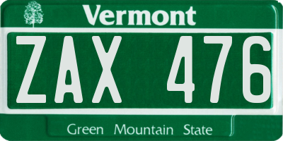VT license plate ZAX476