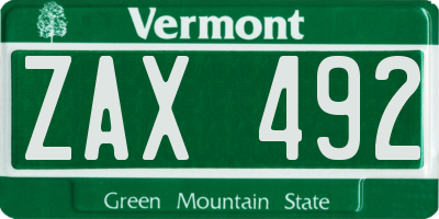 VT license plate ZAX492