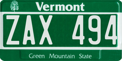 VT license plate ZAX494