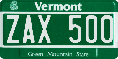 VT license plate ZAX500