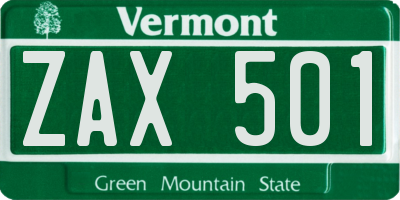 VT license plate ZAX501
