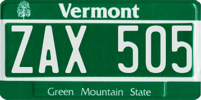 VT license plate ZAX505