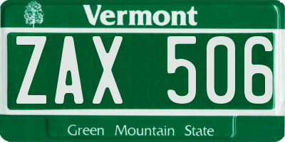 VT license plate ZAX506