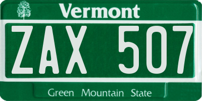 VT license plate ZAX507