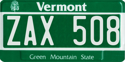 VT license plate ZAX508