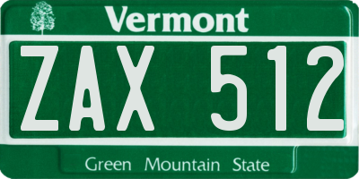 VT license plate ZAX512
