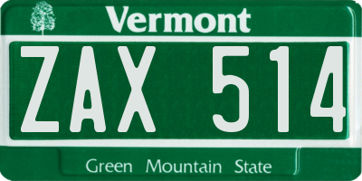 VT license plate ZAX514