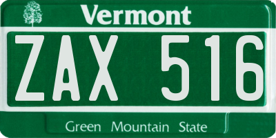 VT license plate ZAX516