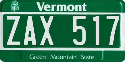 VT license plate ZAX517