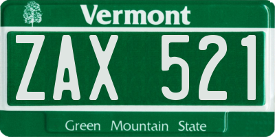 VT license plate ZAX521