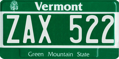 VT license plate ZAX522