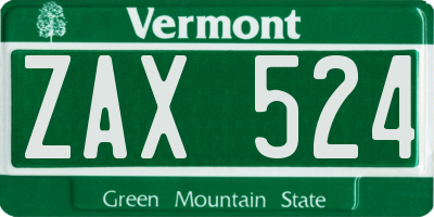 VT license plate ZAX524