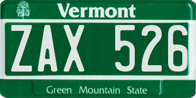 VT license plate ZAX526