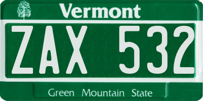 VT license plate ZAX532