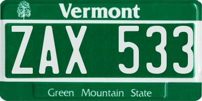 VT license plate ZAX533