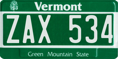 VT license plate ZAX534