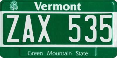 VT license plate ZAX535