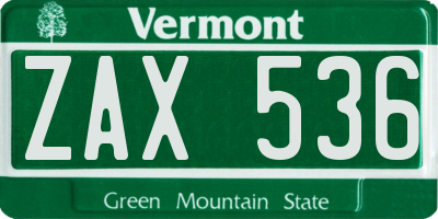 VT license plate ZAX536