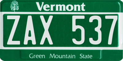VT license plate ZAX537