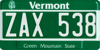 VT license plate ZAX538