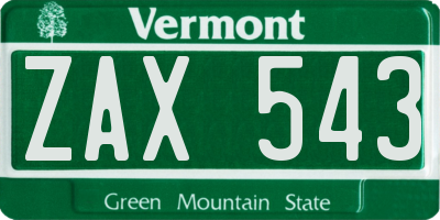VT license plate ZAX543