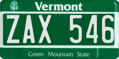 VT license plate ZAX546