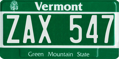 VT license plate ZAX547
