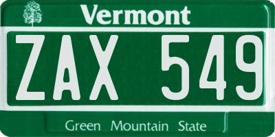 VT license plate ZAX549