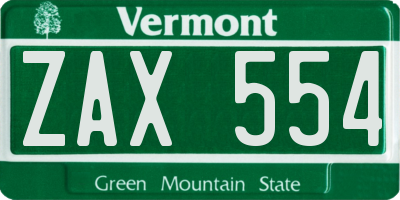 VT license plate ZAX554