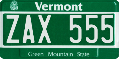VT license plate ZAX555