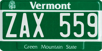 VT license plate ZAX559