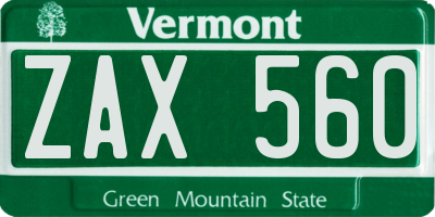 VT license plate ZAX560