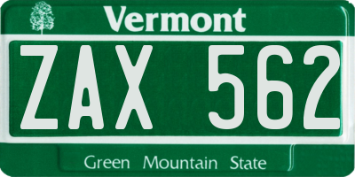 VT license plate ZAX562