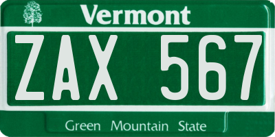 VT license plate ZAX567
