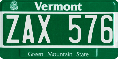 VT license plate ZAX576
