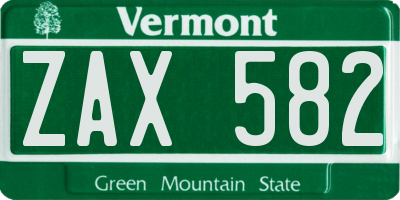 VT license plate ZAX582