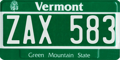 VT license plate ZAX583