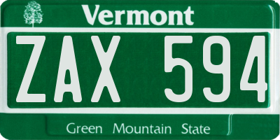 VT license plate ZAX594
