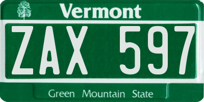 VT license plate ZAX597