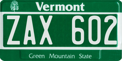 VT license plate ZAX602