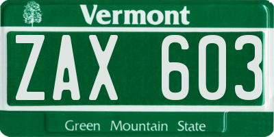 VT license plate ZAX603