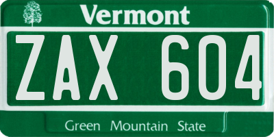 VT license plate ZAX604