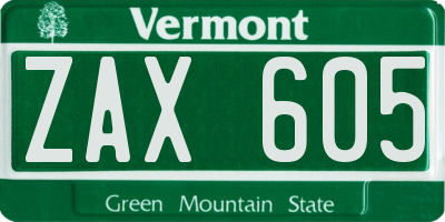 VT license plate ZAX605