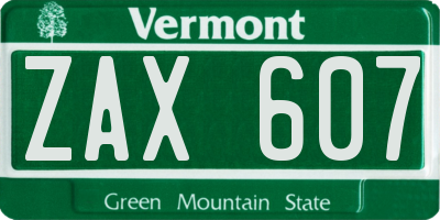 VT license plate ZAX607
