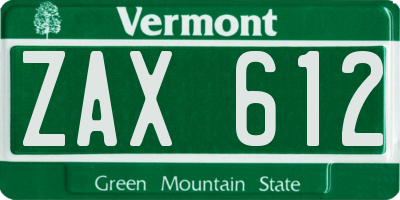 VT license plate ZAX612
