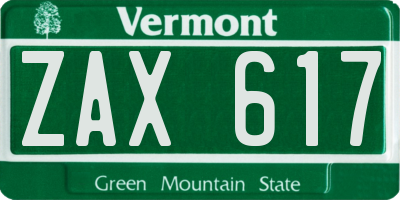 VT license plate ZAX617