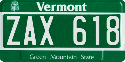 VT license plate ZAX618