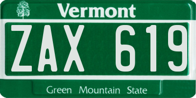 VT license plate ZAX619